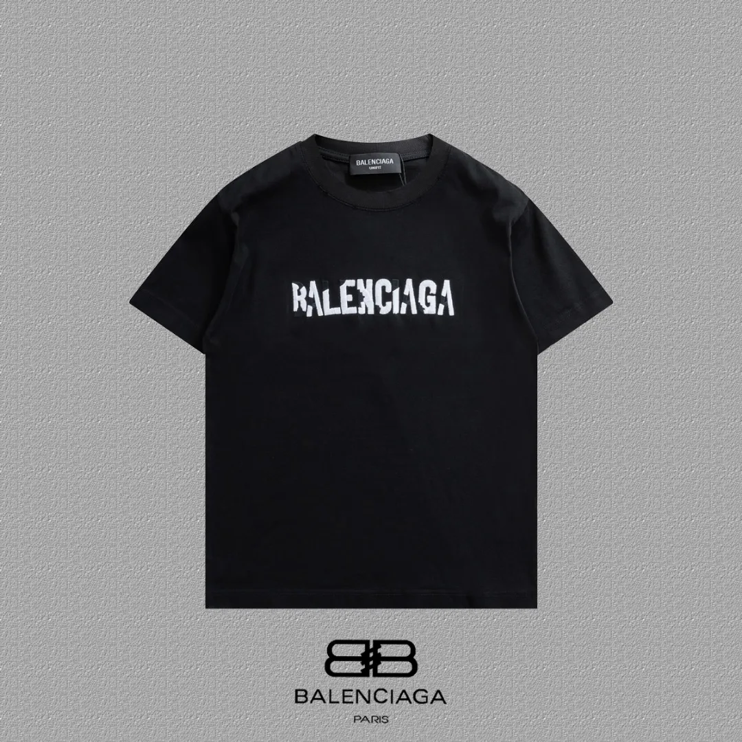P100✨🔥 [BALENCIAGA] 2026FW short-sleeved T-shirt Premium 26s double yarn 300g fabric embroidery fraying process Color: Black White Red Size: S M L XL 2XL